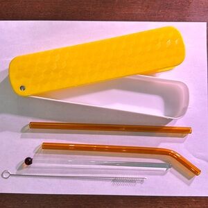Glass straw set, cleaner, and case